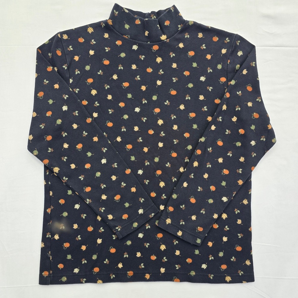 Vintage Croft & Barrow Women's M Mock Neck Fall Pumpkin Leaf Print Cotton Top